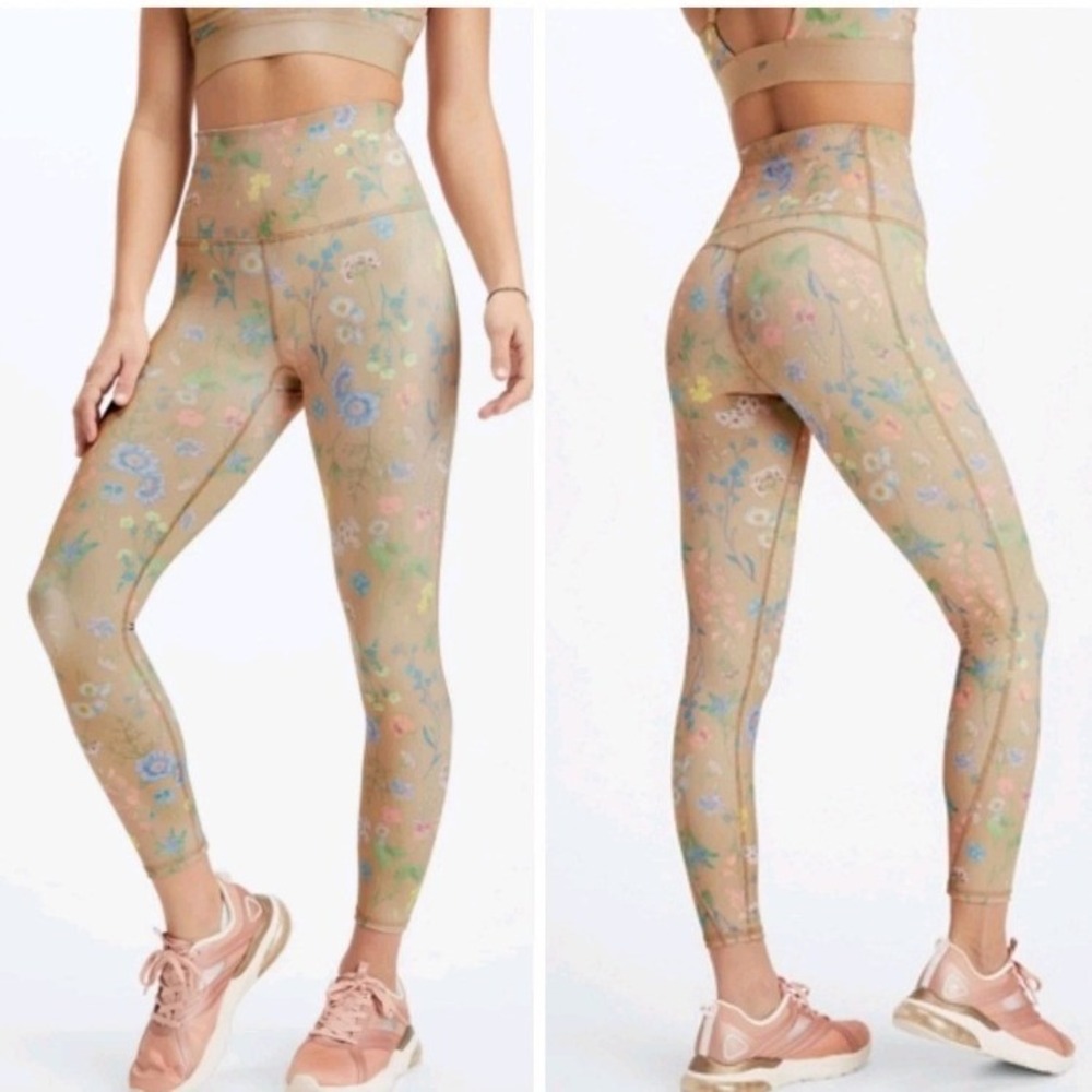 Fabletics Pureluxe Oasis High Waisted Tight Leggings Floral Large Beige Feminine